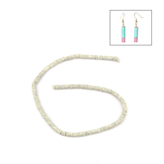 Image de Perles Heishi Katsuki en Pâte Polymère Rond Vert Sauge à Pois 5mm Dia, Taille de Trou: 1.8mm, 40cm long, 3 Enfilades (Env. 380 PCs/Enfilade)