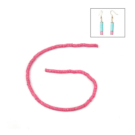 Image de Perles Heishi Katsuki en Pâte Polymère Rond Rose Pêche à Pois 5mm Dia, Taille de Trou: 1.8mm, 40cm long, 3 Enfilades (Env. 380 PCs/Enfilade)