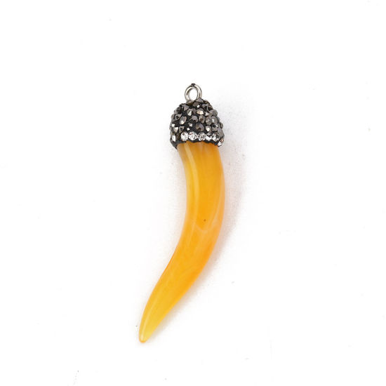 Immagine di Resina Stile Bohemien Ciondoli Forma di Corno Micro Spianare Arancione " Trasparente Strass 50mm x 10mm, 2 Pz