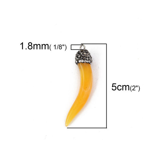 Immagine di Resina Stile Bohemien Ciondoli Forma di Corno Micro Spianare Arancione " Trasparente Strass 50mm x 10mm, 2 Pz