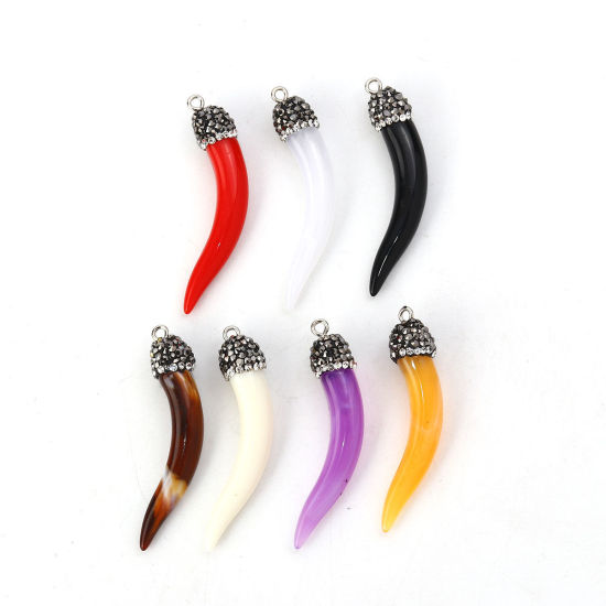 Immagine di Resina Stile Bohemien Ciondoli Forma di Corno Micro Spianare Arancione " Trasparente Strass 50mm x 10mm, 2 Pz