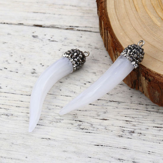 Immagine di Resina Stile Bohemien Ciondoli Forma di Corno Micro Spianare Arancione " Trasparente Strass 50mm x 10mm, 2 Pz