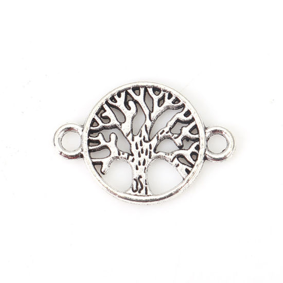 Image de Connecteurs en Alliage de Zinc Rond Argent Vieilli Arbres 23mm x 15mm, 50 Pcs