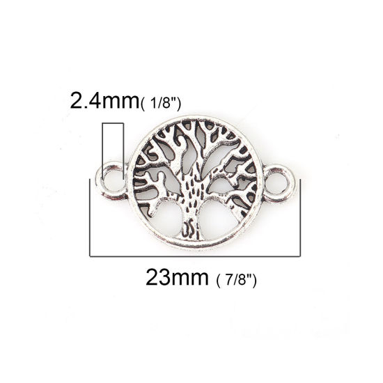 Image de Connecteurs en Alliage de Zinc Rond Argent Vieilli Arbres 23mm x 15mm, 50 Pcs