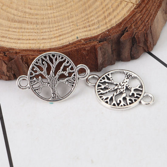 Image de Connecteurs en Alliage de Zinc Rond Argent Vieilli Arbres 23mm x 15mm, 50 Pcs