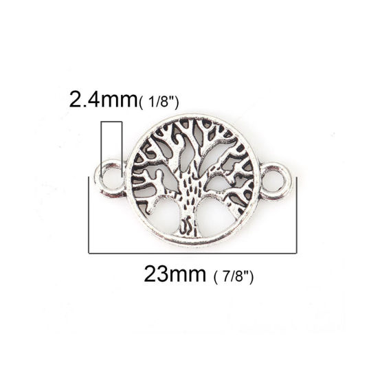 Image de Connecteurs en Alliage de Zinc Rond Argent Vieilli Arbres 23mm x 15mm, 50 Pcs
