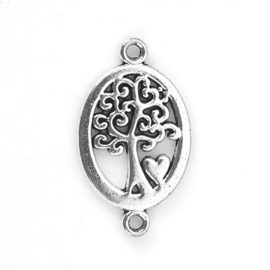 Image de Connecteurs en Alliage de Zinc Rond Argent Vieilli Arbres 23mm x 15mm, 50 Pcs