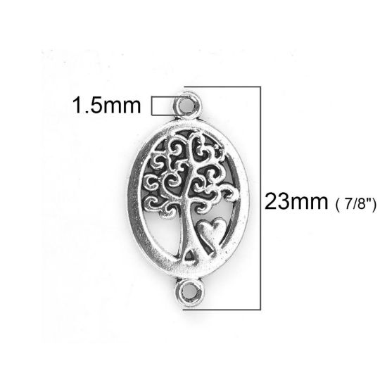 Image de Connecteurs en Alliage de Zinc Rond Argent Vieilli Arbres 23mm x 15mm, 50 Pcs