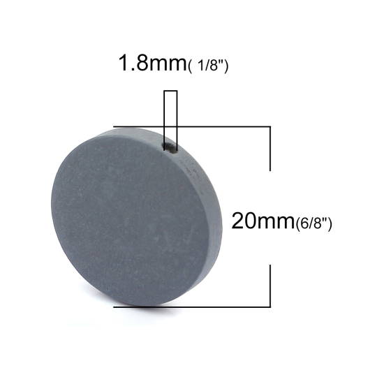ウッド ビーズ フラットラウンド グレー 約 20mm直径、 穴：約 1.8mm、 50 個 の画像