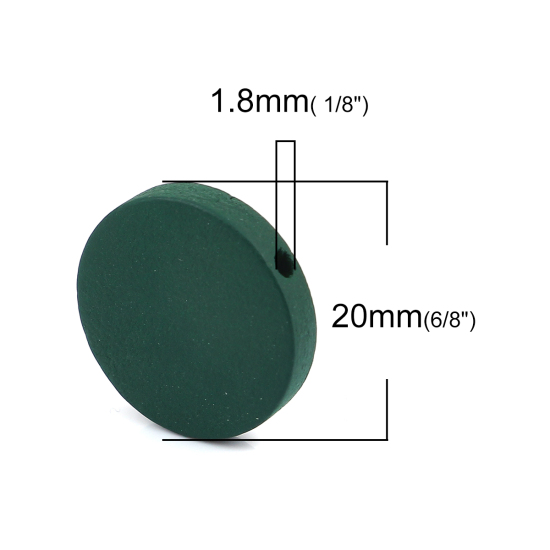 ウッド ビーズ フラットラウンド 深緑色 約 20mm直径、 穴：約 1.8mm、 50 個 の画像