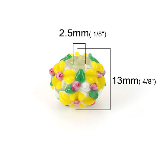 Bild von Muranoglas Blühende Blumen Perlen Rund Blau Blume Blätter ca 13mm x 13mm, Loch:ca. 2.5mm, 1 Stück