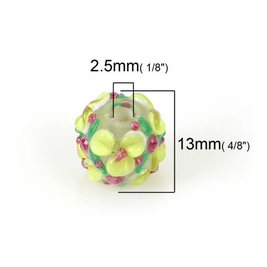 Bild von Muranoglas Blühende Blumen Perlen Rund Blau Blume Blätter ca 13mm x 13mm, Loch:ca. 2.5mm, 1 Stück