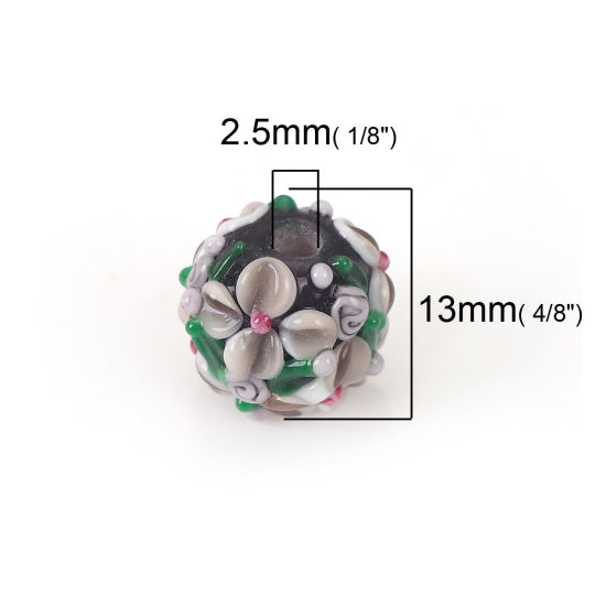 Bild von Muranoglas Blühende Blumen Perlen Rund Bunt Blume Blätter ca 13mm x 13mm, Loch:ca. 2.5mm, 1 Stück