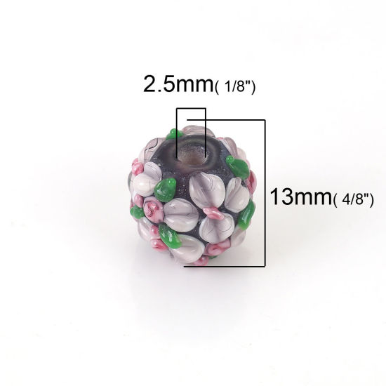 Bild von Muranoglas Blühende Blumen Perlen Rund Rosa Blume Blätter ca 13mm x 13mm, Loch:ca. 2.5mm, 1 Stück