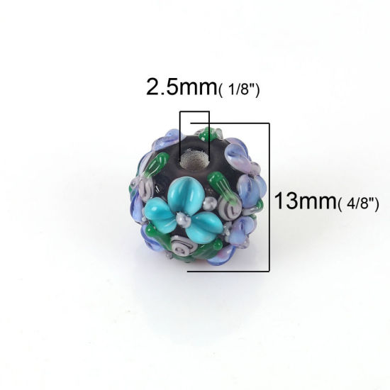 Bild von Muranoglas Blühende Blumen Perlen Rund Rosa Blume Blätter ca 13mm x 13mm, Loch:ca. 2.5mm, 1 Stück