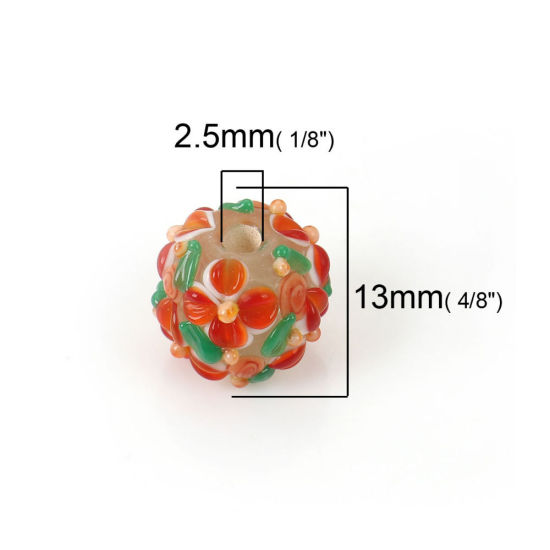 Bild von Muranoglas Blühende Blumen Perlen Rund Rosa Blume Blätter ca 13mm x 13mm, Loch:ca. 2.5mm, 1 Stück