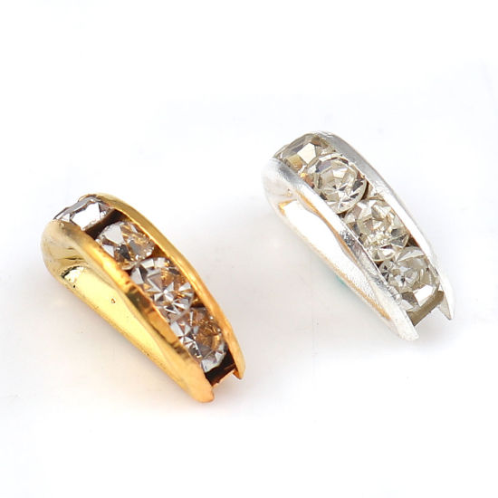 Imagen de Hierro Cuentas Medio Círculo Chapado en Oro Transparente Rhinestone 13mm x 7mm, Agujero: Aprox 1.6mm, 50 Unidades