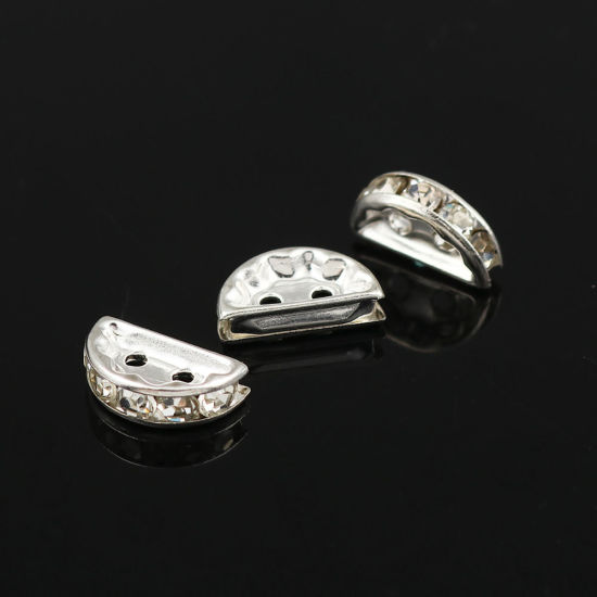Imagen de Hierro Cuentas Medio Círculo Chapado en Oro Transparente Rhinestone 13mm x 7mm, Agujero: Aprox 1.6mm, 50 Unidades