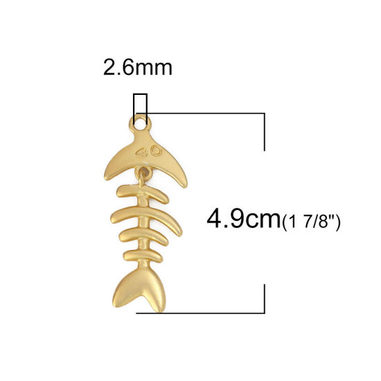 Picture of Zinc Based Alloy Pendants Fish Bone Matt Gold 49mm(1 7/8") x 20mm( 6/8"), 3 PCs