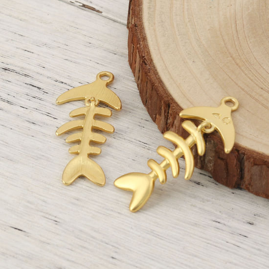 Picture of Zinc Based Alloy Pendants Fish Bone Matt Gold 49mm(1 7/8") x 20mm( 6/8"), 3 PCs