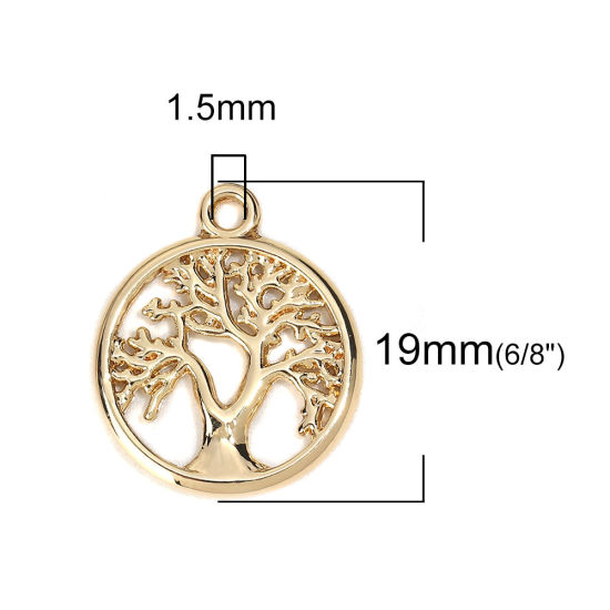 Imagen de Zamak Colgantes Charms Ronda Chapado en Oro Árbol 19mm x 16mm, 10 Unidades