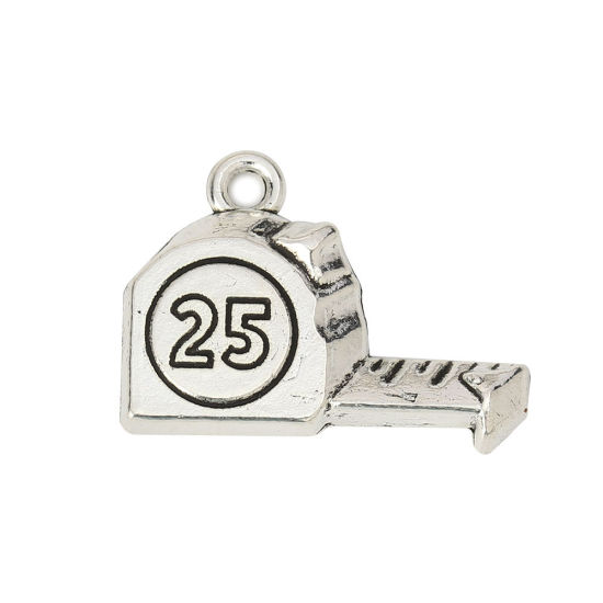 Bild von Zinklegierung Charms Bandmaß Antiksilber Zahl Message " 25 " 23mm x 17mm, 50 Stück