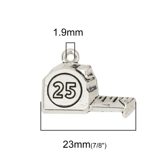 Bild von Zinklegierung Charms Bandmaß Antiksilber Zahl Message " 25 " 23mm x 17mm, 50 Stück
