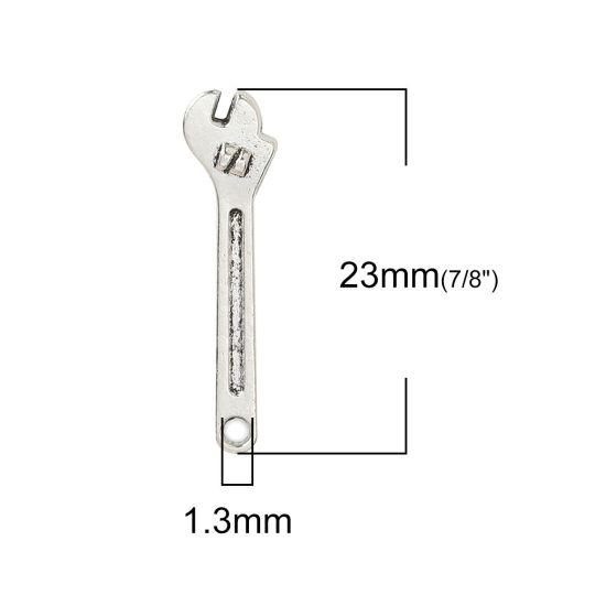 Bild von Zinklegierung Charms Schraubenschlüssel Antiksilber 23mm x 6mm, 50 Stück