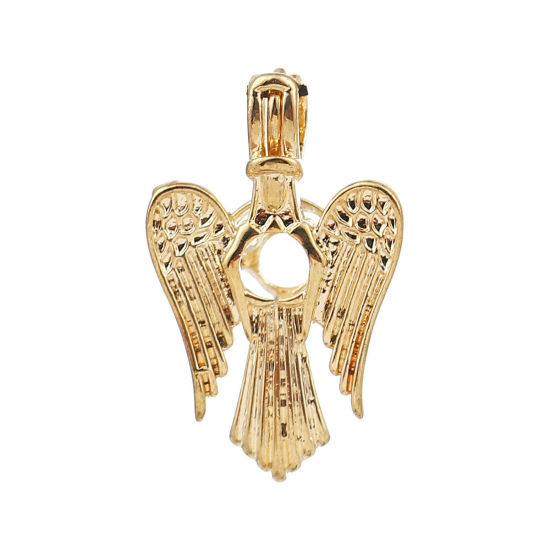 Picture of Brass Wish Pearl Locket Jewelry Pendants Angel Gold Plated Can Open (Fit Bead Size: 6mm) 29mm(1 1/8") x 18mm( 6/8"), 2 PCs