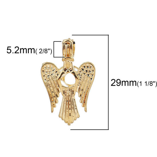 Picture of Brass Wish Pearl Locket Jewelry Pendants Angel Gold Plated Can Open (Fit Bead Size: 6mm) 29mm(1 1/8") x 18mm( 6/8"), 2 PCs