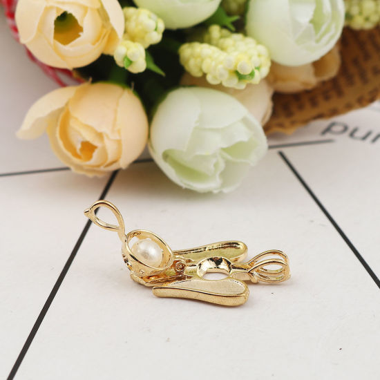 Picture of Brass Wish Pearl Locket Jewelry Pendants Angel Gold Plated Can Open (Fit Bead Size: 6mm) 29mm(1 1/8") x 18mm( 6/8"), 2 PCs
