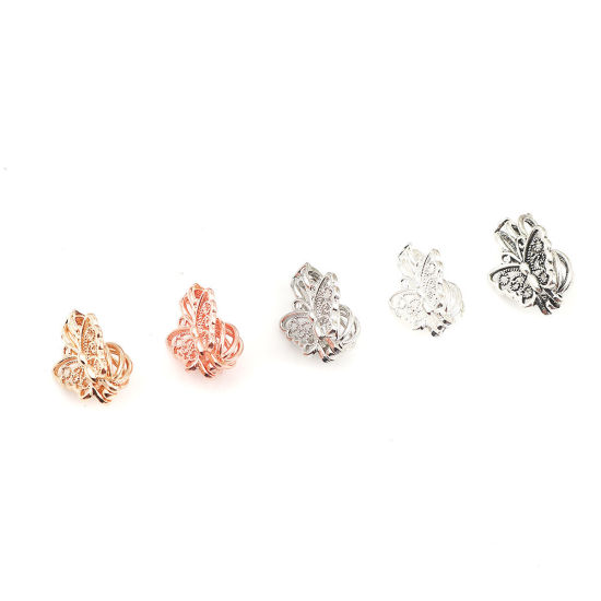 Picture of Brass Wish Pearl Locket Jewelry Pendants Butterfly Animal Rose Gold Can Open (Fit Bead Size: 6mm) 21mm( 7/8") x 15mm( 5/8"), 2 PCs