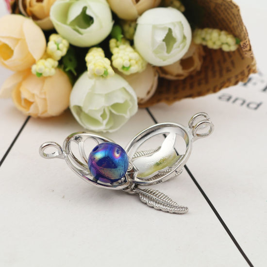Picture of Zinc Based Alloy Wish Pearl Locket Jewelry Pendants Chihuahua Dog Dreamcatcher Silver Tone Can Open (Fit Bead Size: 8mm) 55mm(2 1/8") x 23mm( 7/8"), 2 PCs