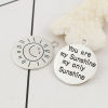 Picture of Zinc Based Alloy Charms Round Disc Antique Silver Color Message 27mm(1 1/8") x 24mm(1"), 20 PCs