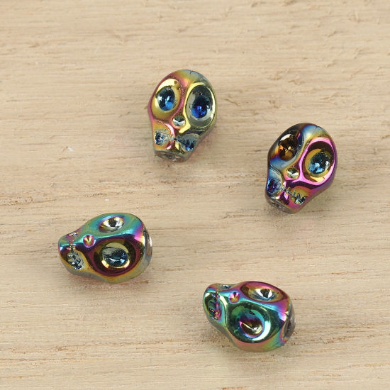 ガラス ビーズ スカル 多色 約 10mm x 8mm、 穴：約 1.2mm、 1 パック （約 40PCS /パック） の画像
