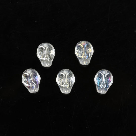 ガラス ビーズ スカル クリア色 ABカラー 約 10mm x 8mm、 穴：約 1.2mm、 1 パック （約 40PCS /パック） の画像