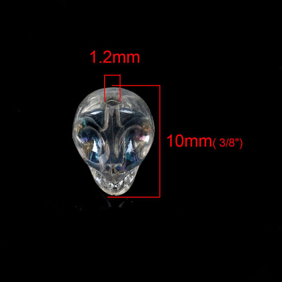 ガラス ビーズ スカル クリア色 ABカラー 約 10mm x 8mm、 穴：約 1.2mm、 1 パック （約 40PCS /パック） の画像