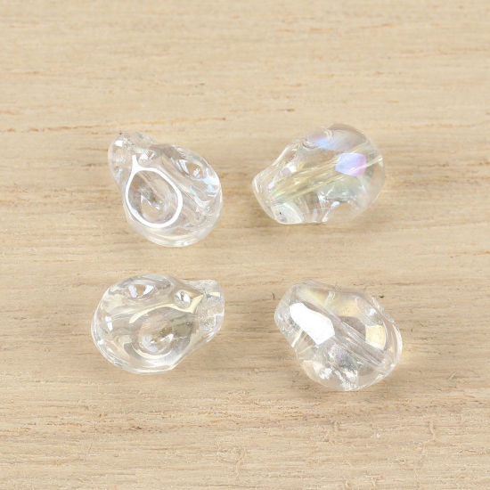 ガラス ビーズ スカル クリア色 ABカラー 約 10mm x 8mm、 穴：約 1.2mm、 1 パック （約 40PCS /パック） の画像