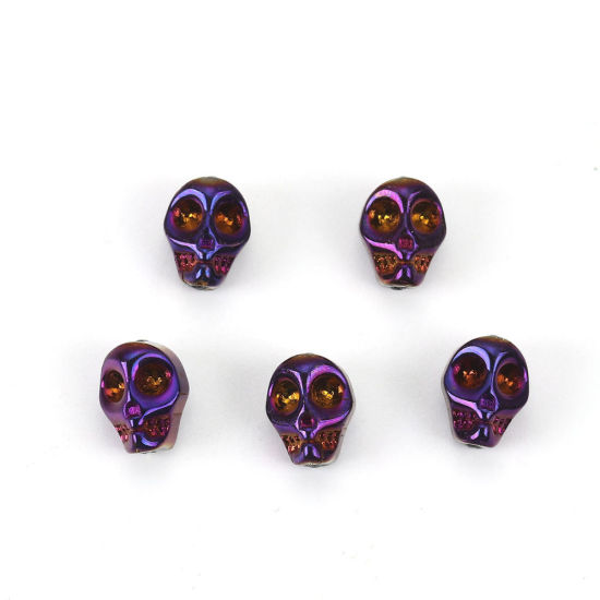 ガラス ビーズ スカル クリア色 ABカラー 約 10mm x 8mm、 穴：約 1.2mm、 1 パック （約 40PCS /パック） の画像
