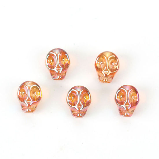 ガラス ビーズ スカル クリア色 ABカラー 約 10mm x 8mm、 穴：約 1.2mm、 1 パック （約 40PCS /パック） の画像