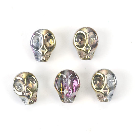 ガラス ビーズ スカル ライトゴールド 約 10mm x 8mm、 穴：約 1.2mm、 1 パック （約 40PCS /パック） の画像