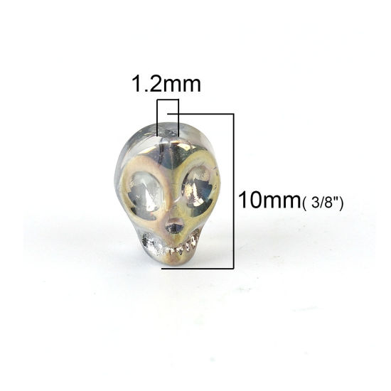 ガラス ビーズ スカル ライトゴールド 約 10mm x 8mm、 穴：約 1.2mm、 1 パック （約 40PCS /パック） の画像
