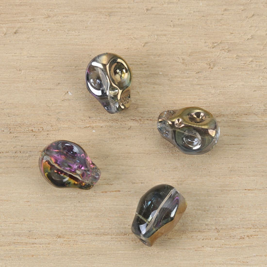 ガラス ビーズ スカル ライトゴールド 約 10mm x 8mm、 穴：約 1.2mm、 1 パック （約 40PCS /パック） の画像