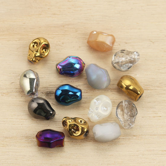 ガラス ビーズ スカル ランダムな色 約 10mm x 8mm、 穴：約 1.2mm、 1 パック （約 40PCS /パック） の画像
