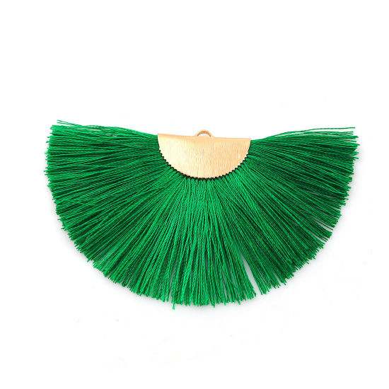 Image de Pendentifs Franges en Polyester Demi-Rond Doré Vert 80mm x 47mm, 2 Pcs