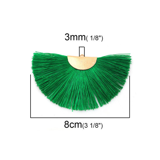 Image de Pendentifs Franges en Polyester Demi-Rond Doré Vert 80mm x 47mm, 2 Pcs