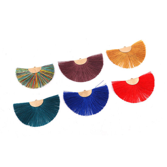 Image de Pendentifs Franges en Polyester Demi-Rond Doré Rouge Violacé 80mm x 47mm, 2 Pcs