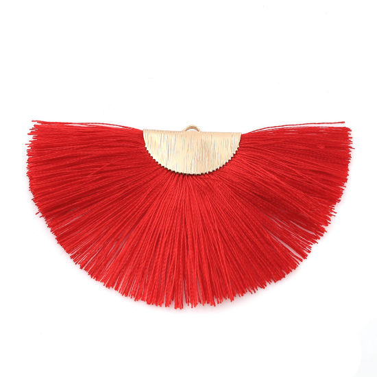 Image de Pendentifs Franges en Polyester Demi-Rond Doré Rouge 80mm x 47mm, 2 Pcs