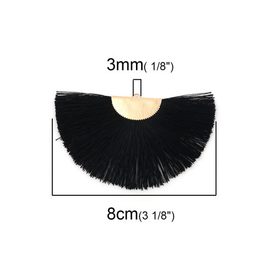 Image de Pendentifs Franges en Polyester Demi-Rond Doré Noir 80mm x 47mm, 2 Pcs