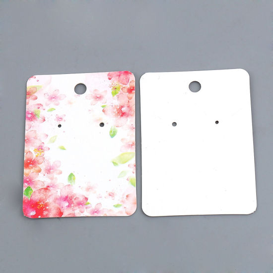紙 ジュエリー　ネックレス　イヤリング　ディスプレイ　カード 長方形 ピンク 桜パターン 72mm x 52mm、 50 枚 の画像